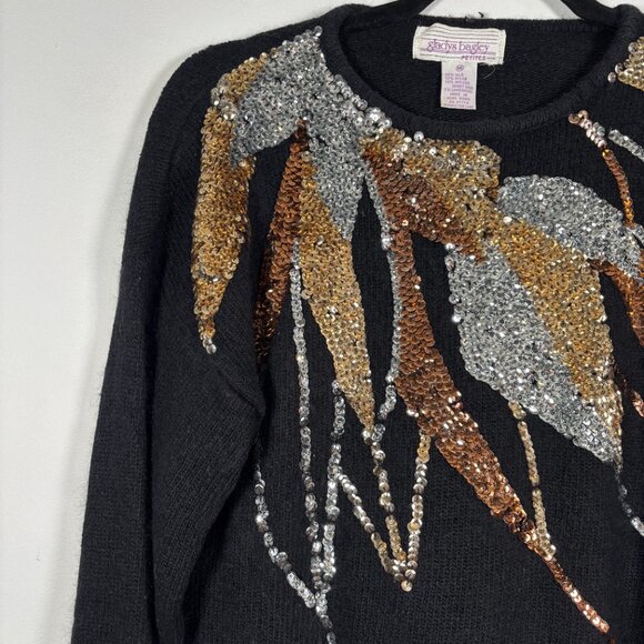 Vintage Silk Angora Wool Sequin Sweater Gold Black Silver Holidays Nye Size M - Picture 3 of 7